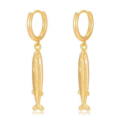 MUYAN Gold Charm Fish Hoops Dangle Earrings for Women Trendy Ocean Theme Jewelry