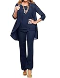 OERPPTA Cocktail Pant Suits for Women Casual 3 Piece Grandmother of Groom Pant Suits Formal Outfits for Wedding Navy US 14