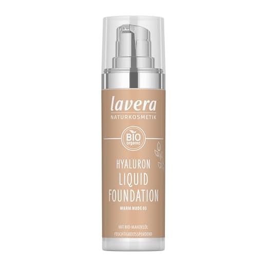 Lavera Hyaluron Liquid Foundation Warm Nude 03, Cosméticos Naturales, Vegano, Textura Sedosa, Ligera, Libre de Aceite Mineral, Ácido Hialurónico Natural y Aceite de Almendras Orgánico – 30ml