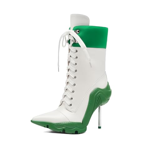 Tsrenlmln Women's Ankle Boots contrast color High Heel Boots for Women Stiletto Fashion Pointed Toe 8cm Pull-On Boots
