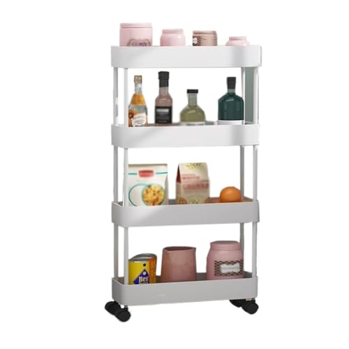 FENGJISUN Carrito De Cocina Móvil Multifuncional Carrito De Almacenamiento Cocina 4 Niveles con Estante Extraíble para Grietas, Plástico para El Hogar(White,40.5 * 13.5 * 87cm)
