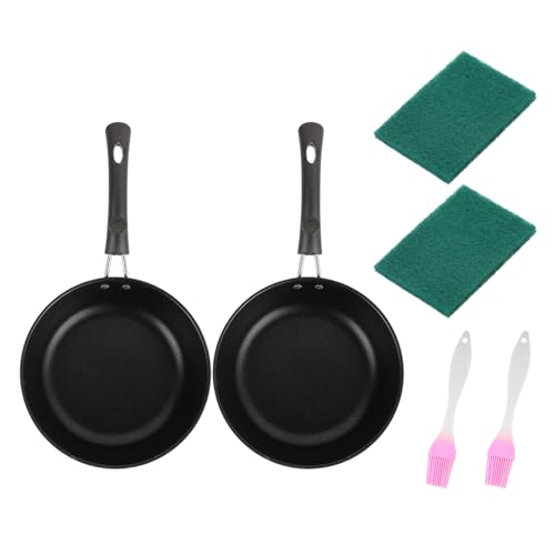 Kelisdi 2 sartenes pequeñas de inducción para huevos de 12 cm, revestimiento antiadherente, incluye cepillos de cocina, sartén de acero inoxidable para el desayuno