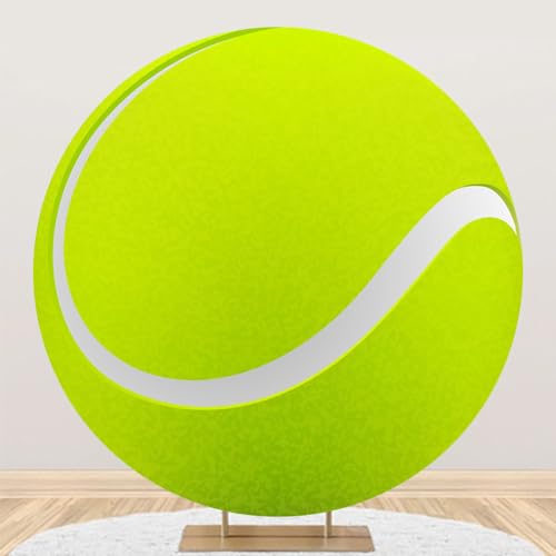 Renaiss 6.5x6.5ft Green Tennis Ball Round Backdrop Cover Tennis Themed Circle Photography Background Tennis Match Sports Theme Birthday Baby Shower Fans Athletes Party Decor Arch Photo Booth Props by Renaiss - Used condition - US$29.62