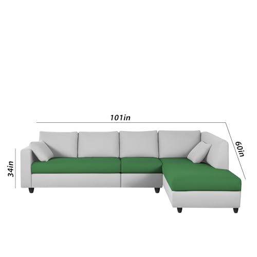 Image of Florian RHS 6 Seater L Shape Sofa Set for Living Room (Green Grey Fabric) Premium Fabric Sofa