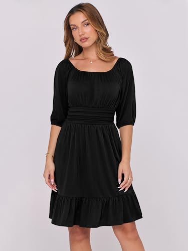 Image of ANRABESS Womens Lantern Short Sleeve Square Neck Casual Flowy Mini Dresses 2026 Holiday Summer Spring Beach Vacation Clothes
