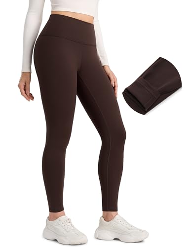 CRZ YOGA Matte Thermal Fleece Lined Leggings 28'' - Casual Lounge Workout Womens Yoga Full Length Pants Winter Warm Hot Fudge Brown Medium