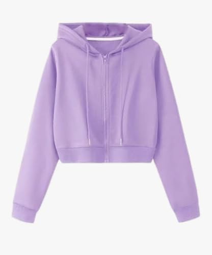 Image of Rabboni Women's Crop Fleece Hoodie Jacket | Full Sleeve Zip-Up Hooded Sweatshirt for Women & Girls | Soft Warm Casual Winter Wear Crop Hoodie