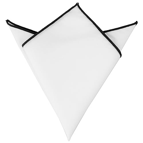 Elerevyo Cotton Handkerchiefs Color Contrast Trim Solid Color White Pocket Squares for Men Tuxedo One Size Black