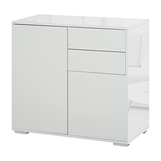 HOMCOM Aparador Auxiliar con 2 Puertas 2 Cajones y Estante Ajustable Apertura a Presión Mueble Organizador de Almacenaje para Dormitorio Salón 79x36x74 cm Blanco