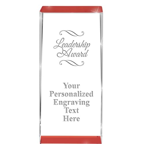 Crown Awards Customizable Crystal Trophy, 4.5" Engraved Leadership Red Spotlight Crystal Award