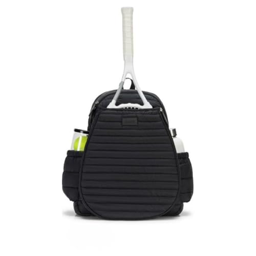 Ame & Lulu Game On Tennis Backpack - Contains Padded & Adjustable Straps - Two Exterior Water Bottle Pockets (Black Puffer)