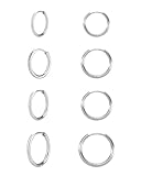 lulir Pendientes Aro Mujer Hombre 4 Pares, Aros Acero Quirurgico 316L, Clicker Piercing Oreja Helix Tragus Nariz Cartílago, Pendientes Plata Alergia | Set de Joyería 8/10/12mm - Regalo San Valentín