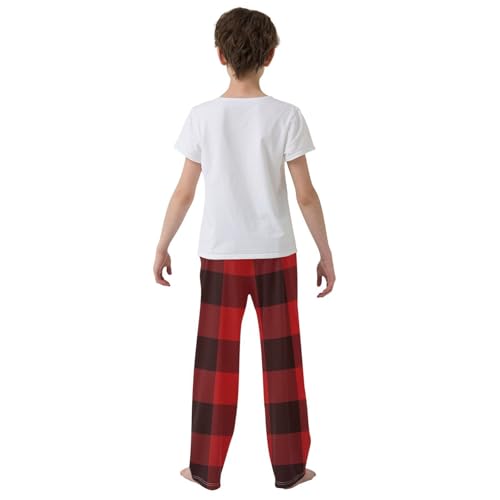 Red and Black Plaid Boys Long Pants Soft Trousers Elastic Waist Kids Lounge Bottoms with Pockets S-XL3