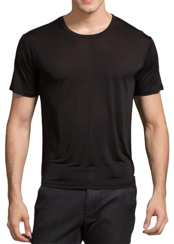 Mens Mulberry Silk T-Shirts Short Sleeve 100% Pure Silk Tee Shirts Breathable Workout Shirts Crew Neck Undershirt Top2