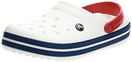 Crocs unisex-adult Crocband Clog | Comfortable Slip On Casual Water Shoe White/Blue Jean 8 US Men / 10 US Women