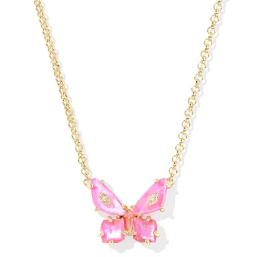 Kendra Scott Bianca Butterfly Short Pendant Necklace, 14K Gold-Plated Brass, Fashion Jewelry for Women, Pink Mix
