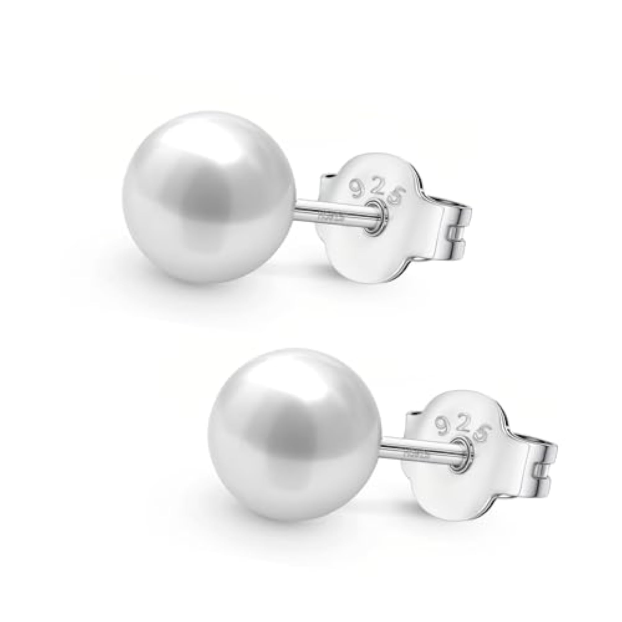 Women's 925 Silver Classic Pearl Earrings, Gift for Her