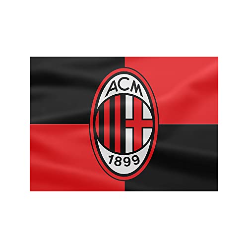 AC Milan Bandiera Grande con Logo, 100x140 cm, Poliestere, Prodotto ufficiale, Rossonero
