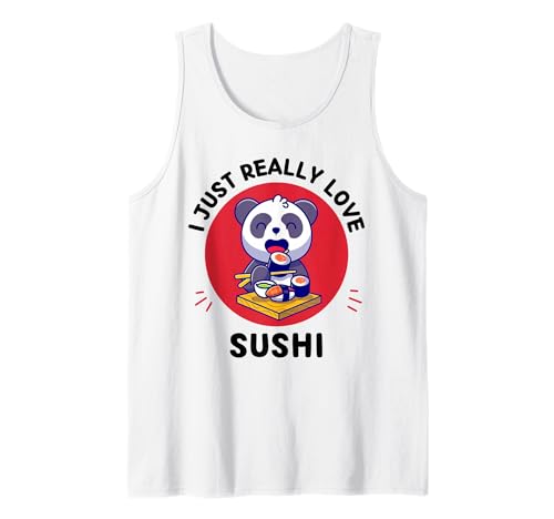 Lindo panda kawaii I Just Really Love Sushi Lover Camiseta sin Mangas