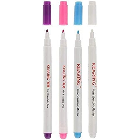 AKAMAS 1mm Vanishing Fabric Markers Air Erasable Pen Water Soluble Pens for Fabric Cloth Sewing Craft Projects 4 Pieces Cover