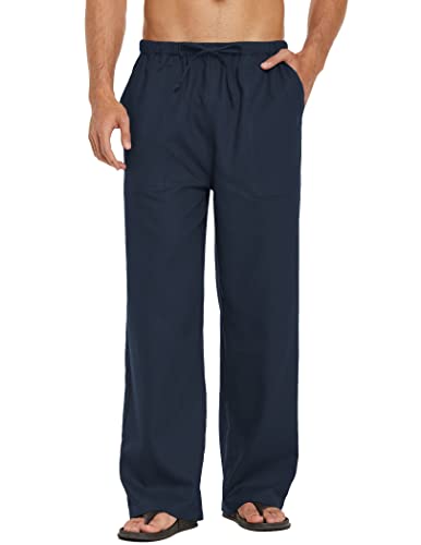 COOFANDY Herren Leinenhose mit Tunnelzug Freizeithose Leichte Sommerhose...