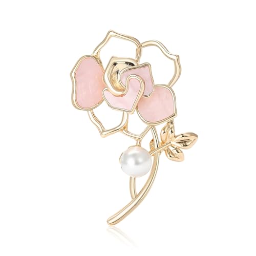 Image of Rhinestone Flower Brooch 18K Gold Plated Flower Floral Brooch Elegant Pearl Lapel Pin Costume Jewelry Thanksgiving Day Birthday Wedding Gifts for Mom Wife