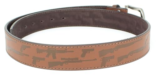 Firearms Pattern Leather Belt Strap and Metal Buckle 1.5" Wide with Snaps - Handgun Rifle Shotgun Guns4