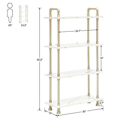 Ivinta 4 Tier Bookshelf, Wood And Metal Bookcases Furniture, Modern Narrow Book Case, Home Décor Shelving Unit For Living Room, Home Office, Plant Flower Stand Storage Rack, White Marble Gold #TOP1