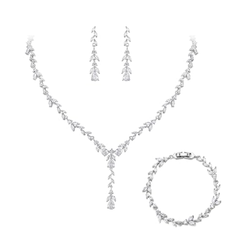 EVER FAITH Bridal Jewelry Set for Women Bride, Elegant White