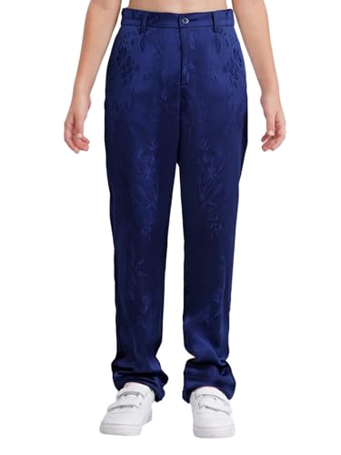 Moily Kids Boys Girls Medieval Pants Silky Floral Elastic Waistband Tuxedo Long Trousers for Party