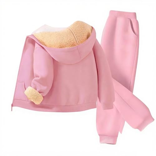 Girls Thicken Fleece Jogger Set Boys 2 Piece Sherpa Full Zip Hooded Sweatshirt and Jogger Sweatpants Winter Sweatsuit