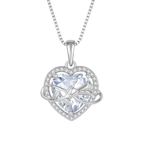 STARCHENIE Rose Necklace for Women 925 Sterling Silver Heart Pendant Necklace Birthstone Jewelry