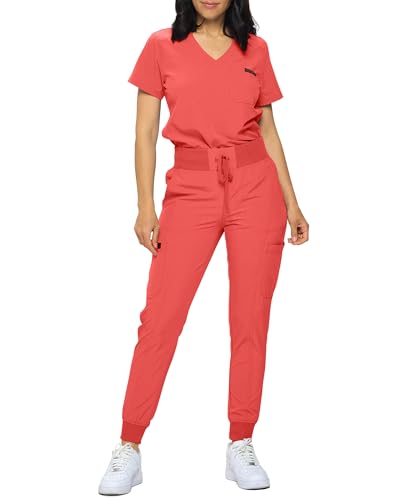 Image of Monarch Uniforms Slim Fit Stretchy Scrubs Women's Jogger Scrub Set Slim Jogger Scrubs with Tuck-In Top for Women