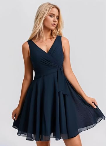 Short Chiffon Bridesmaid Dresses for Women V Neck Formal Dress A Line Pleated Cocktail Praty Dress AP452