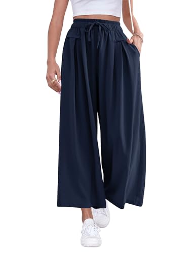 Image of ZJCT Wide Leg Palazzo Pants for Women Summer Beach Pants Flowy Loose Casual Lounge Pajama Yoga Pants with Pockets
