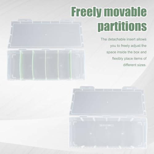 Image of 3Pcs Plastic Storage Bins, Clear Plastic Organizer Box with Dividers, with 5 Dividers, Dust-Proof And Moisture-Proof, Easy to Take, for Storing Cards, Jewelry, Crafts(9.45 x 3.94 x 2.76 Inches)