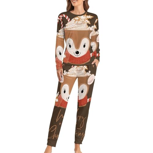 Pyjama femme cerf de Noël ensemble de nuit doux pour des réveils magiques