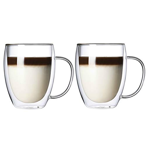 2 Pack Glass Espresso Mugs Double Wall Thermo Insulated Glass Coffee Cups Glass Coffee Mugs 350ML12oz