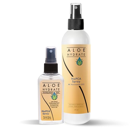 NaPCA Face & Body Hydration Duo – Sodium PCA Moisturizing Face Mist & Body Spray. Aloe-Based Hydrating Spray, 250 ml Full Size + 60 ml Travel Bottle for Gym, Travel, School, Purses, Book Bags etc.