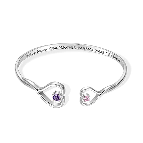 AILIN Custom Engraved Double Heart Bracelet With 2 Birthstones Brass The Love Between Grandmother...