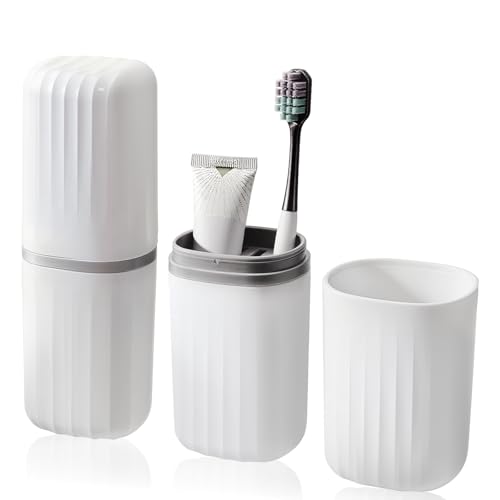 Alrhso Travel Toothbrush Holder Camping Toothbrush Holders Travel Case Portable with Cover WhiteToothbrushes Container with Rinse Cup for Traveling Business Trip Bathroom