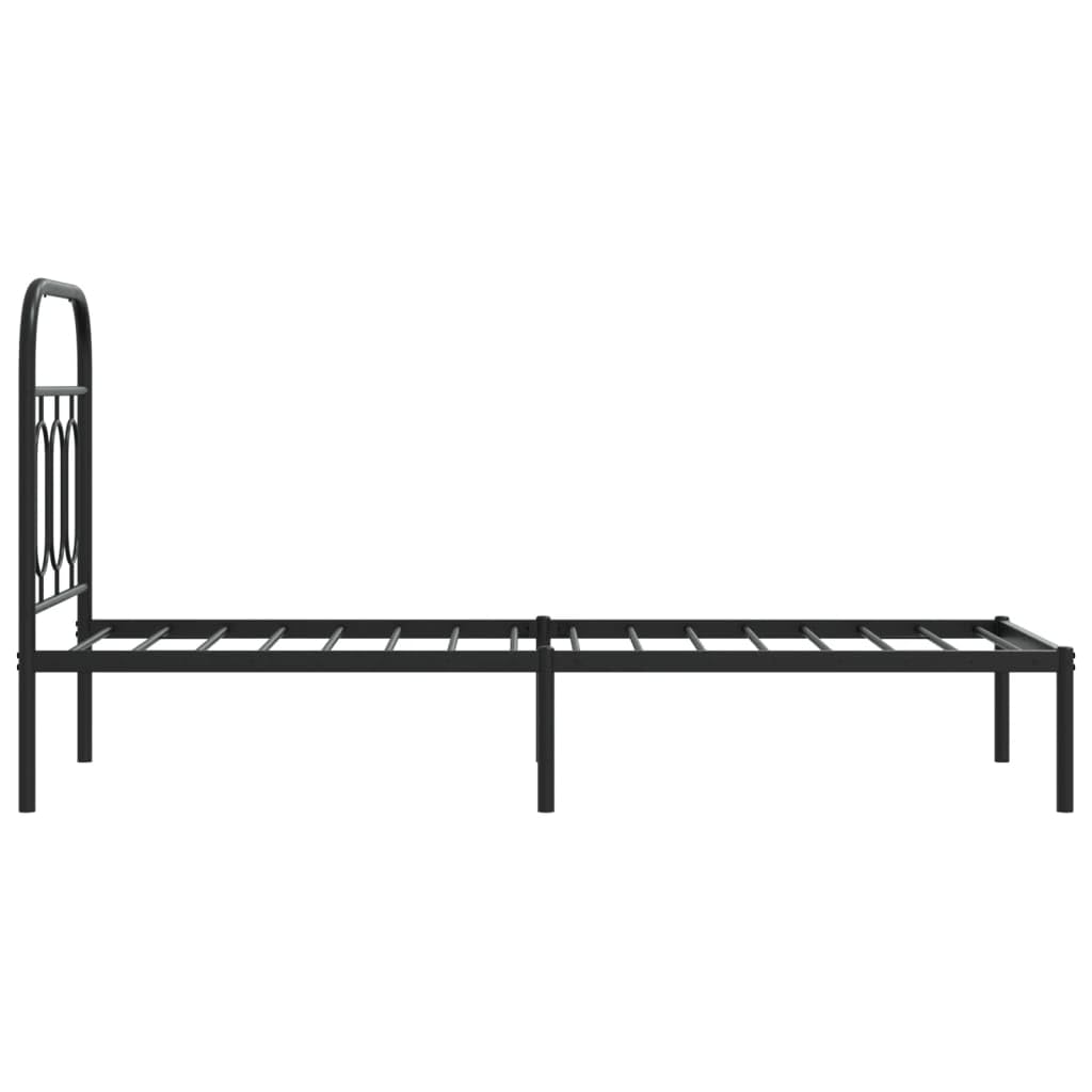 Black Metal Bed Frame 75x190 cm with Headboard | Features a steel slat platform that eliminates the need for a box spring and provides under-bed storage.
