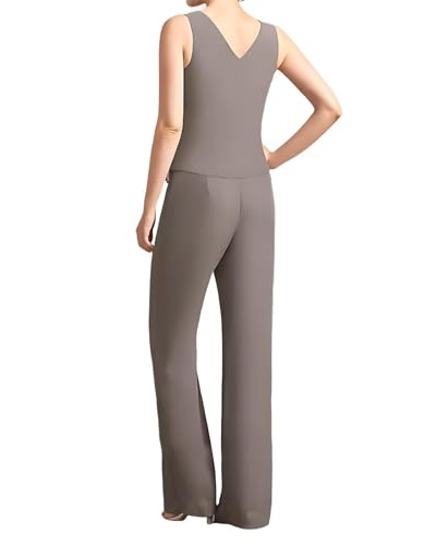 Lace Mother of The Bride Pant Suits for Wedding with Jacket 3 Pieces Chiffon Formal Outfit Suits with 3/4 Sleeve4