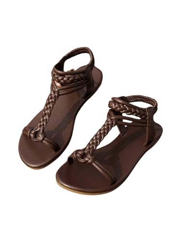 GORGLITTER Women's Gladiator Braided Roman Ankle Strap Sandals Leather Open Toe Summer Vacation Flats Sandals 2025