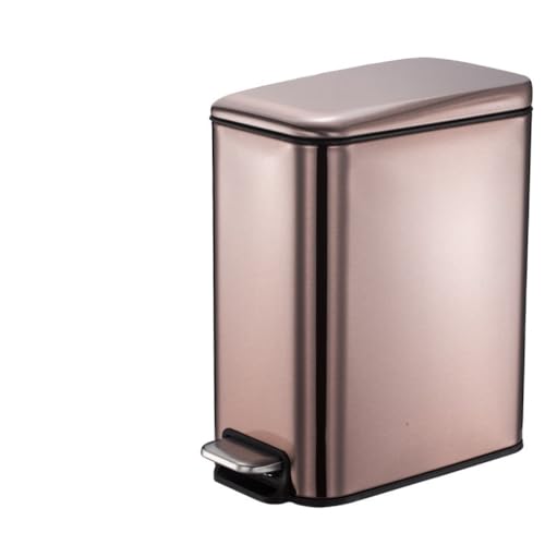 Angoda蓋付きゴミ箱、5Lと10Lオプション、家庭用ステンレススチール、省スペース、スタイリッシュ、スリム、指紋防止、足踏み式、密閉、静音、キッチン/トイレ/オフィス/リビングルーム/バスルームに最適 (?奢款,ローズゴールド,5L)