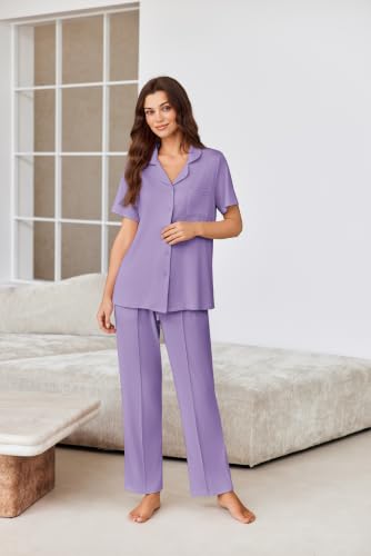 Image of Ekouaer Pajamas for Women Set Button Up Short Sleeve Pjs Sets With Pockets