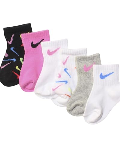 Image of Nike Little Girls Swoosh Ankle Socks 6-Pack Set – Soft Cotton Blend, Stretch Fit & Breathable Design for Everyday Comfort