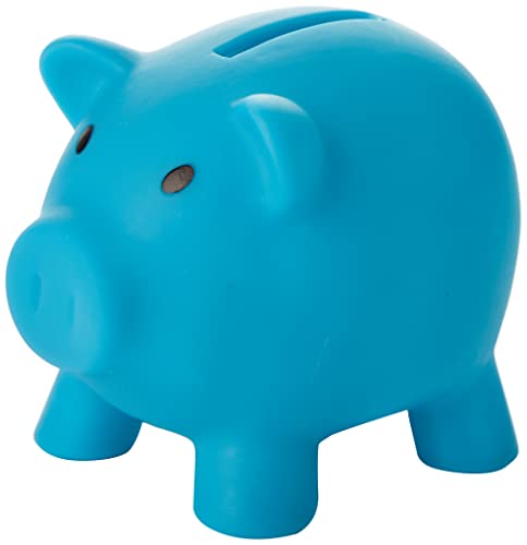 eBuyGB Piggy Bank/Money Box for Saving Coins and Cash Plastic Novelty Pig, Light Blue