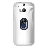 UOGNADGD Flexible Case + Ring Holder Compatible with HTC One M8 Phone Shockproof Cover & Magnetic Mecha Style Finger Grip Kickstand (Clear+BlueRing)