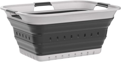 Image of SAMMART 42L (11 gallon) Collapsible Plastic Laundry Basket - Foldable Pop Up Storage Container /Organizer - Space Saving Hamper /Basket (1, White /Dark Grey)